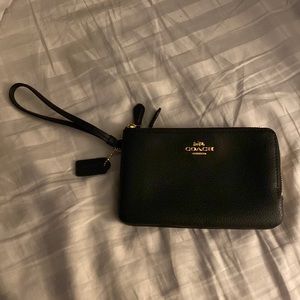 Coach wallet ~ black with gold logo and zippers!!